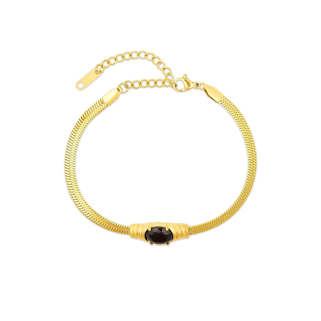 Onyx Stone Mesh Bracelet Plated in 18K Gold