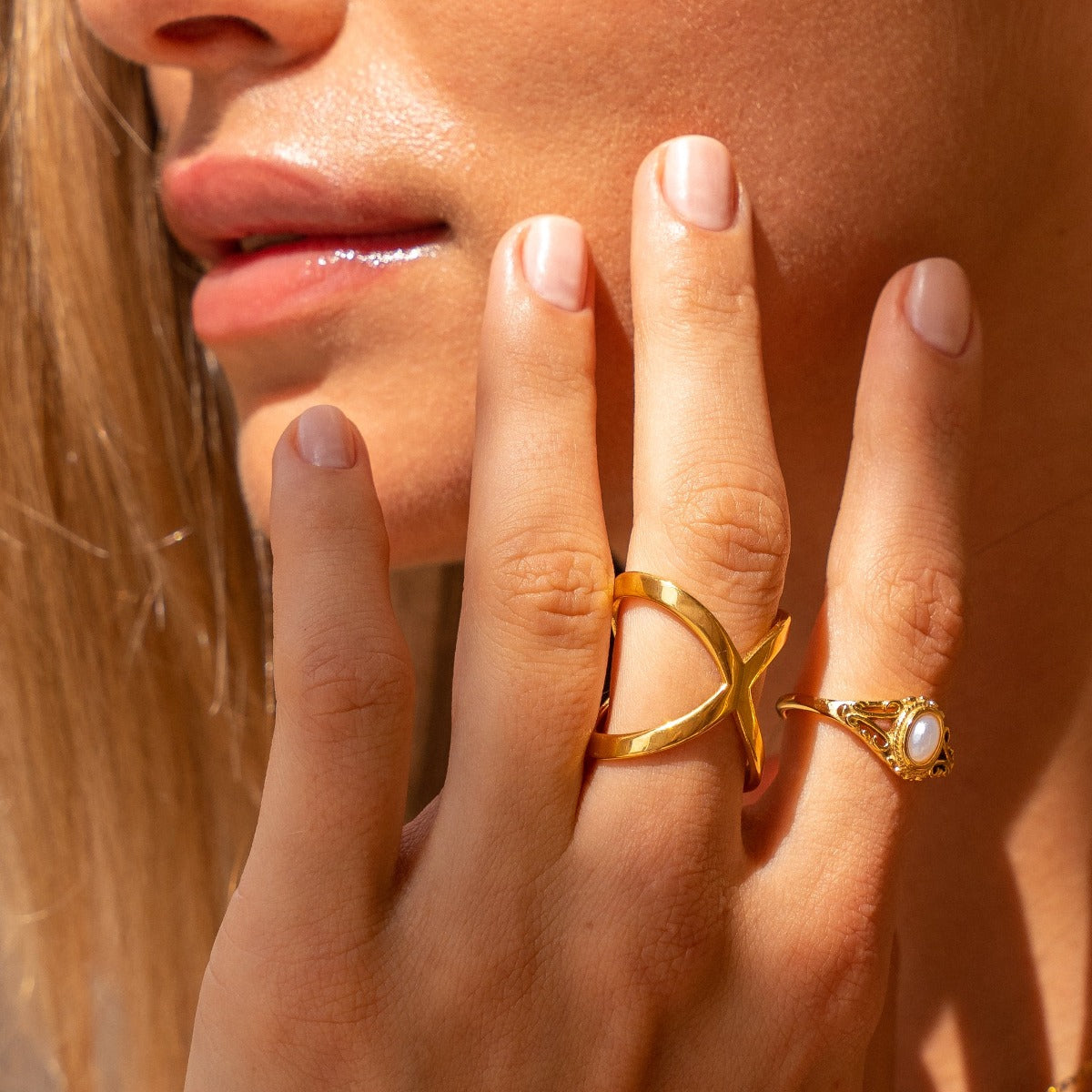 X Ring Plated in 18K Gold