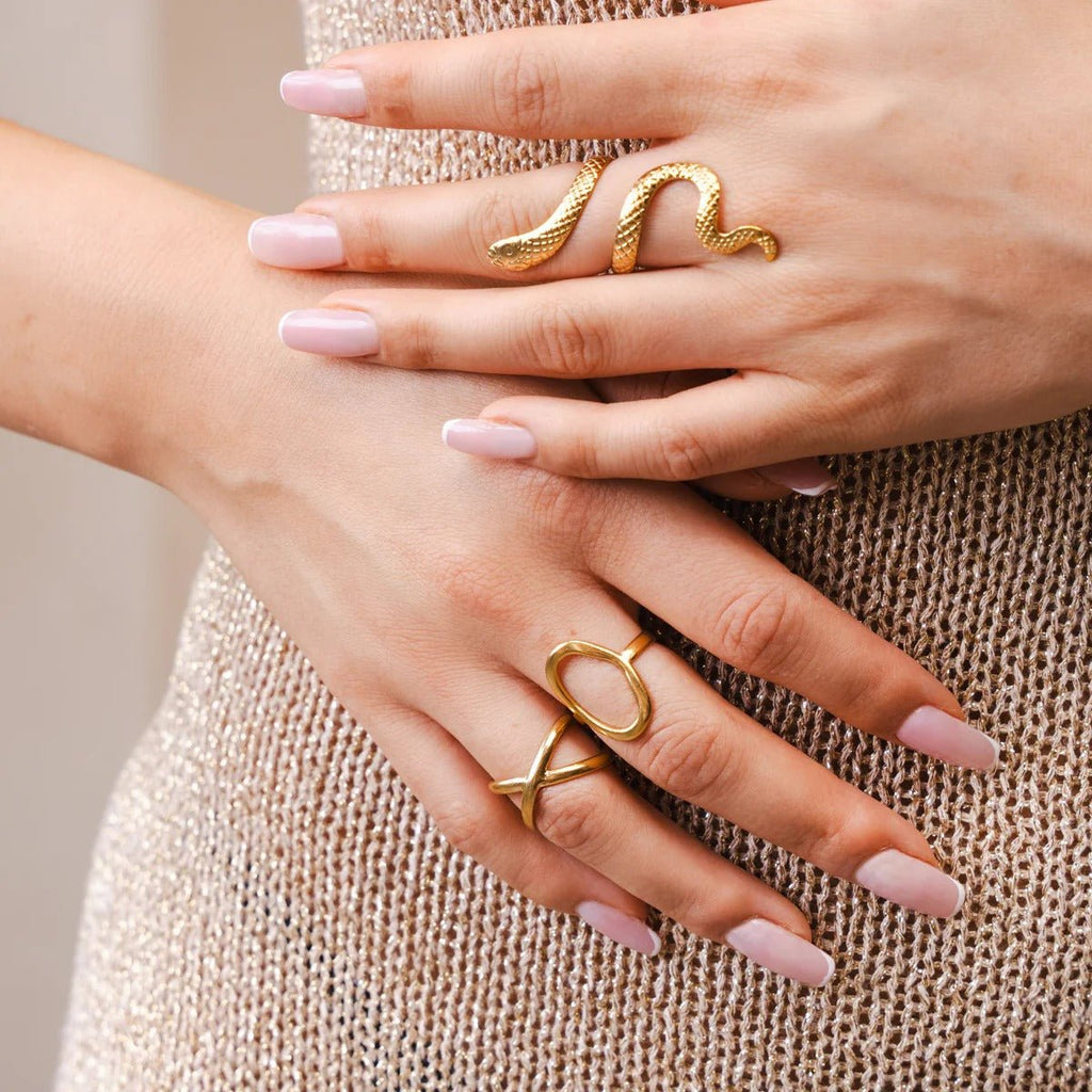 Abstract Organic Outline Ring Plated in 18K Gold