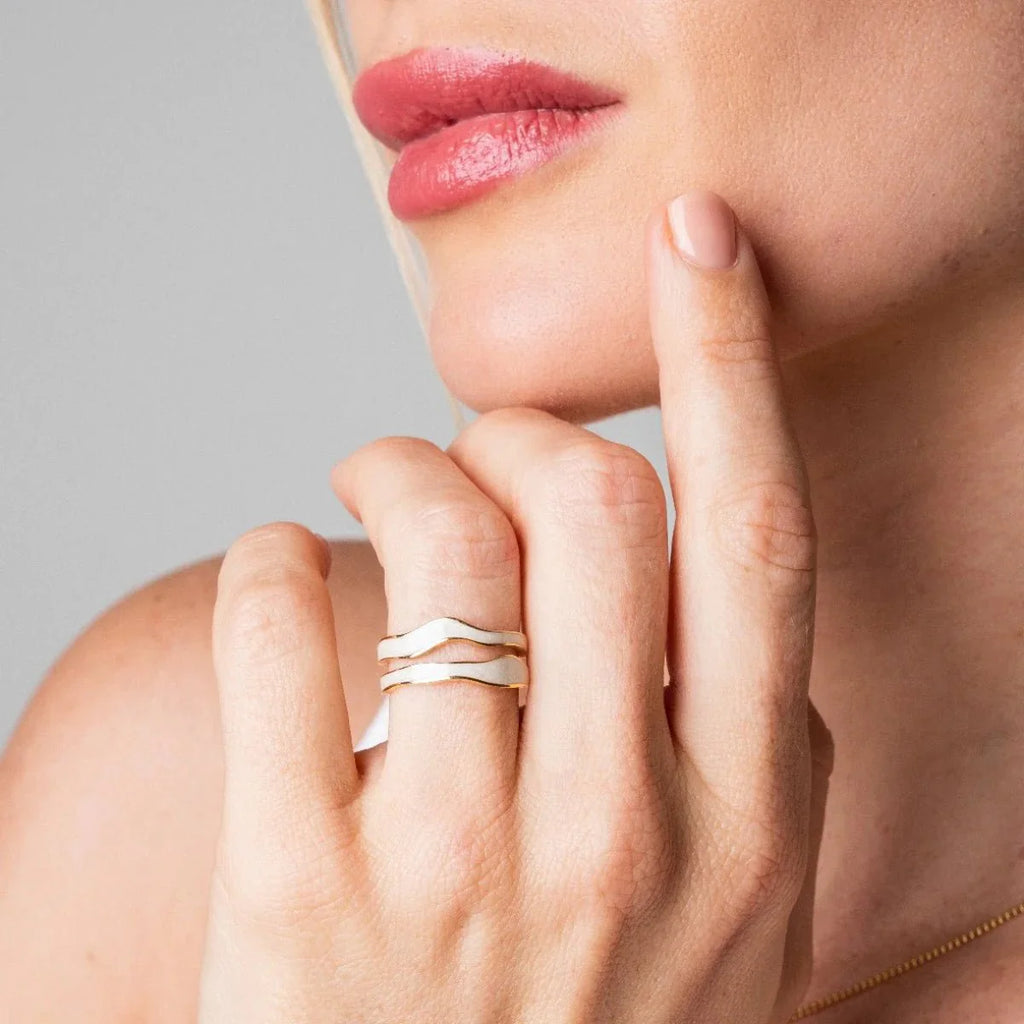 Abstract Mother-of-Pearl Adjustable Ring Gold Plated 18k