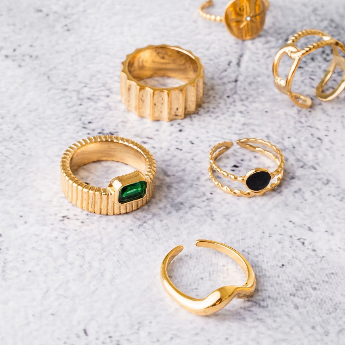 Adjustable Onyx Ring Plated in 18k Gold