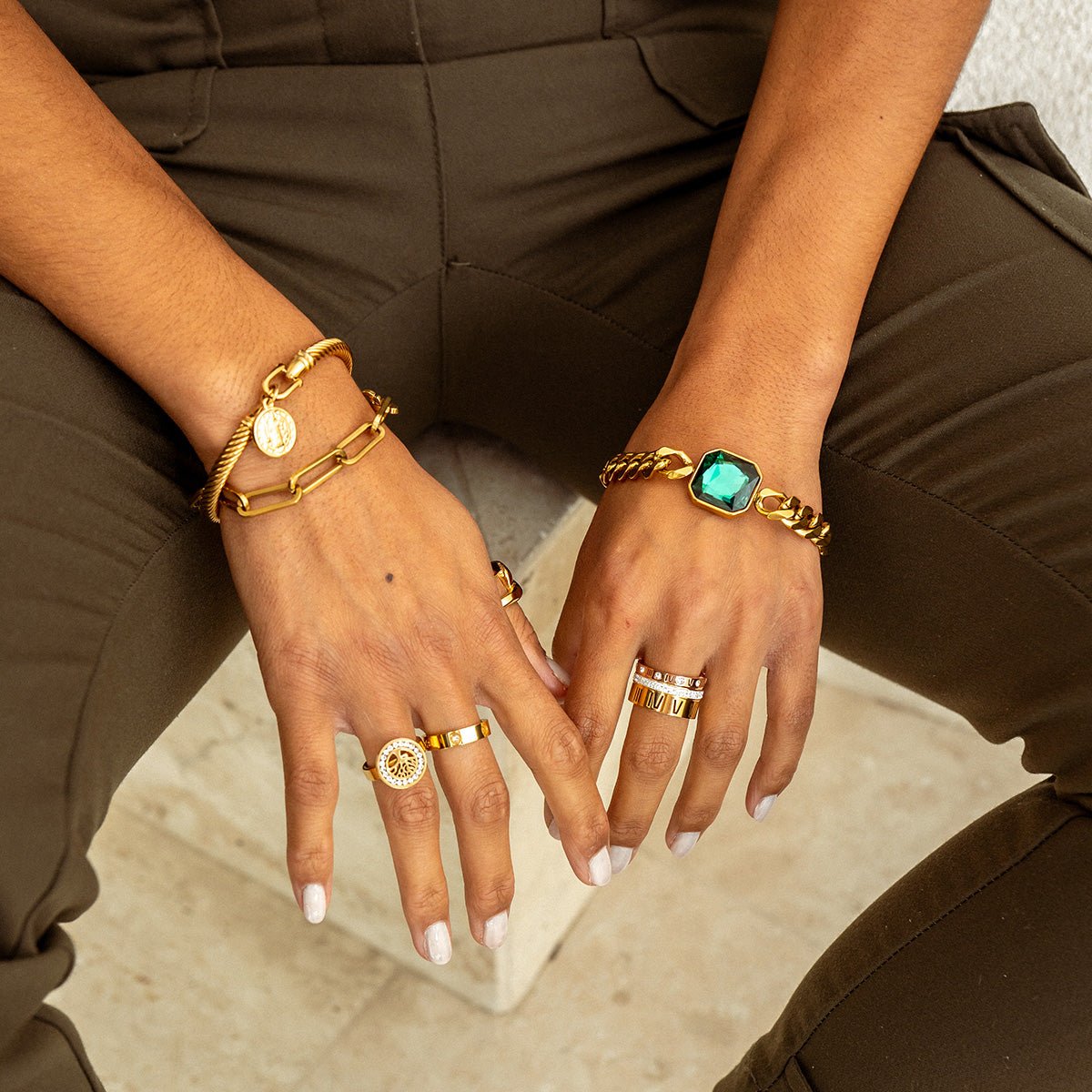 Triple Band Roman Numeral Ring Plated in 18K Gold