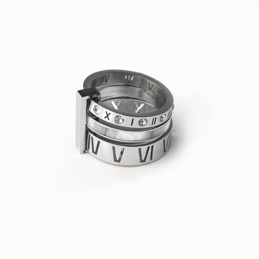 Triple Ring with Roman Numerals - Silver