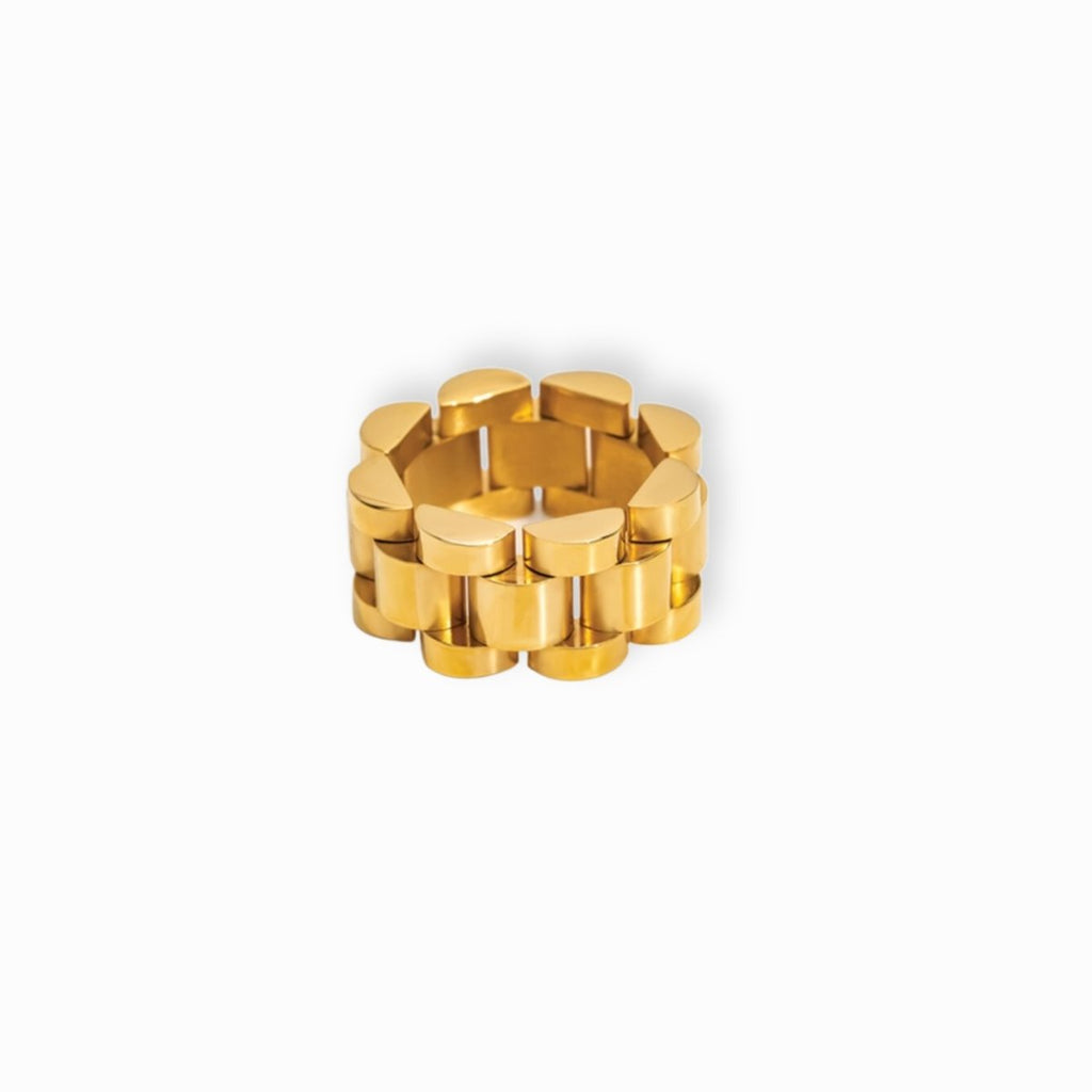 Wide Minimalist Link Beauty Ring Plated in 18k Gold