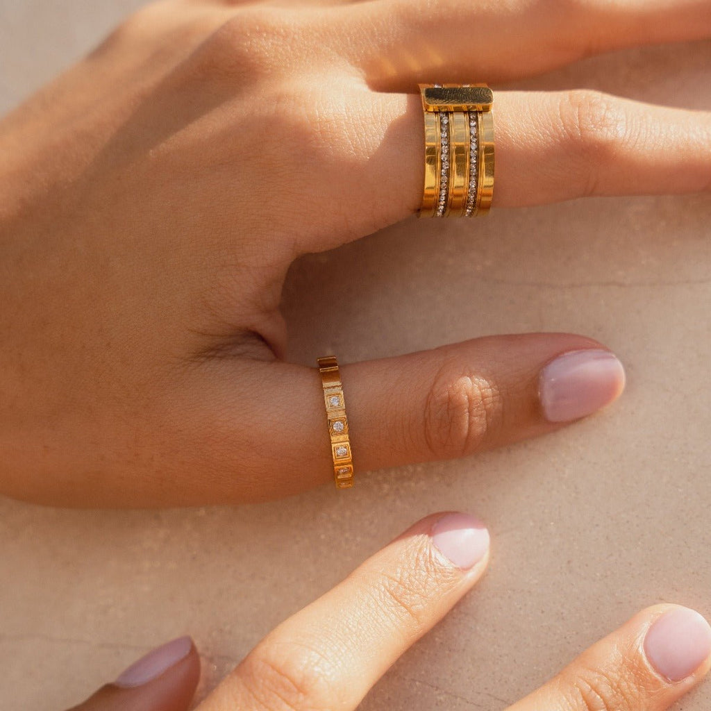 Gold-Plated Stone Block Ring 18K