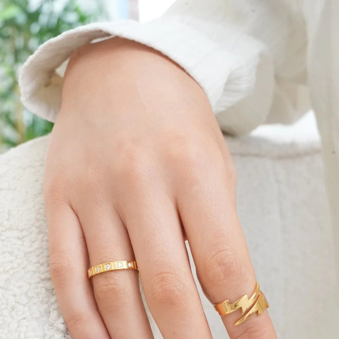 Gold-Plated Stone Block Ring 18K