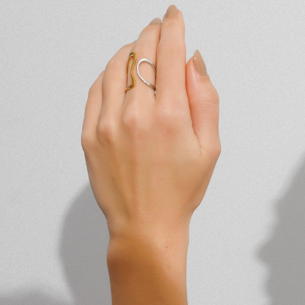 Adjustable Contour Ring with Gold and Silver Mix