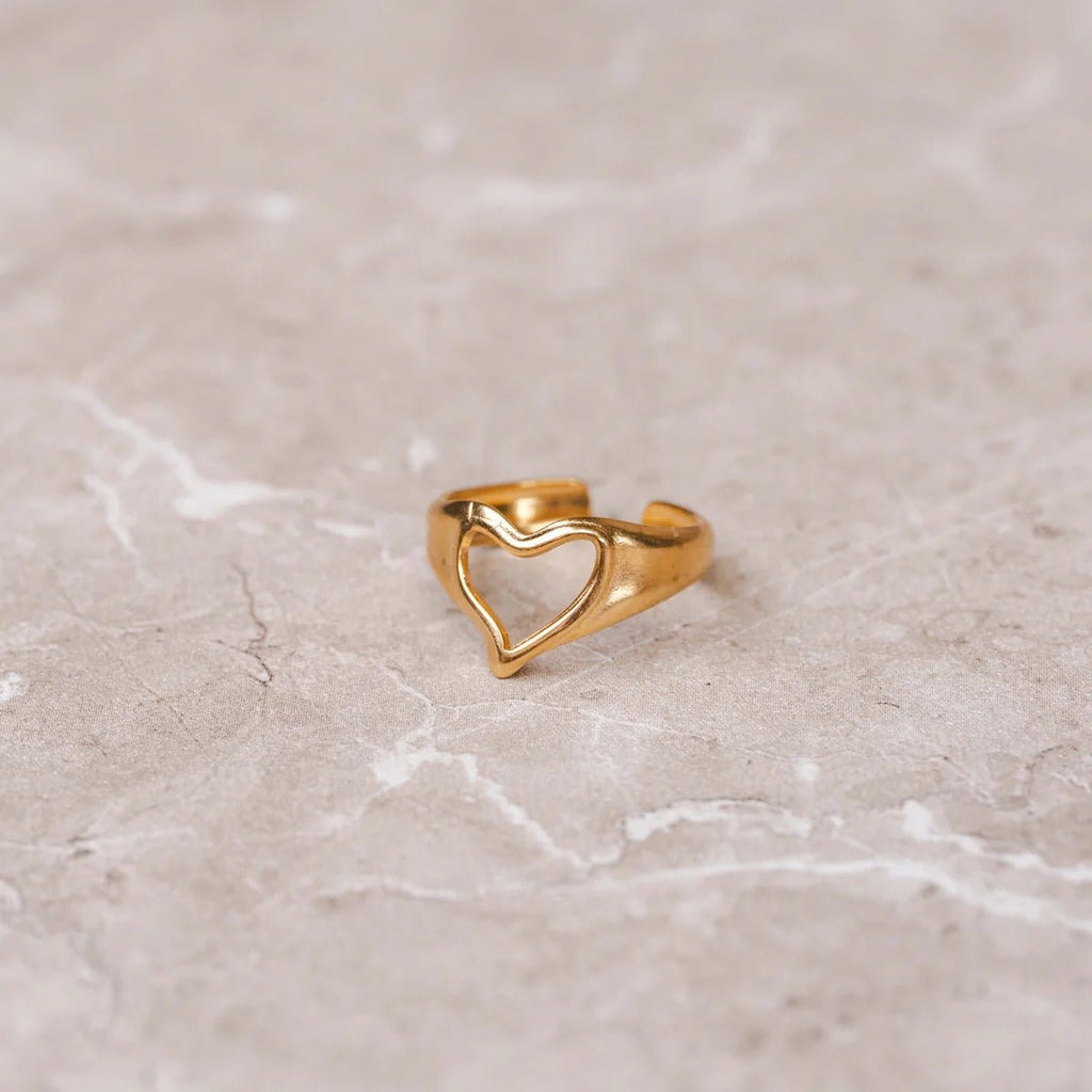 Abstract Heart Adjustable Ring Plated in 18K Gold