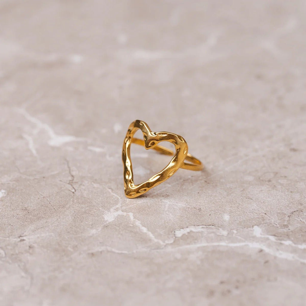 Adjustable Organic Heart Ring Plated in 18K Gold