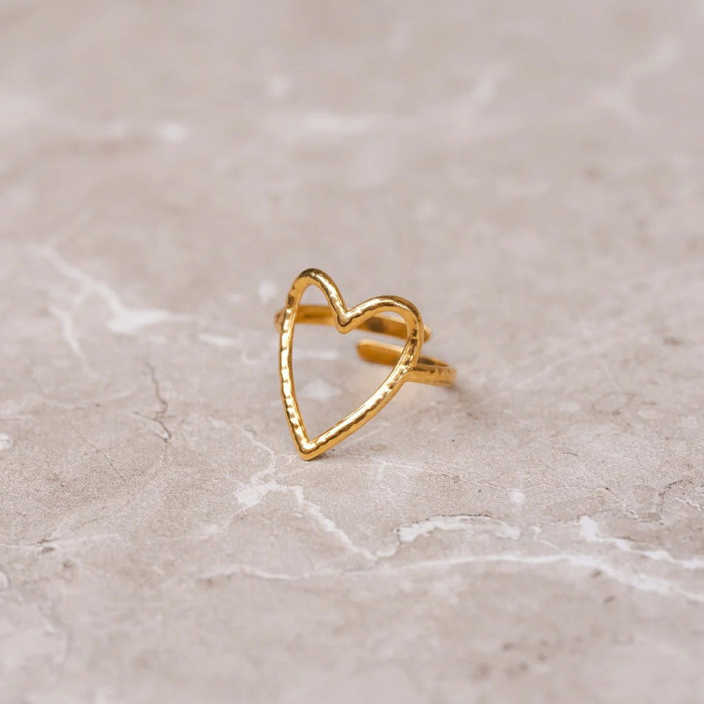 Adjustable Hollow Heart Ring Plated in 18K Gold