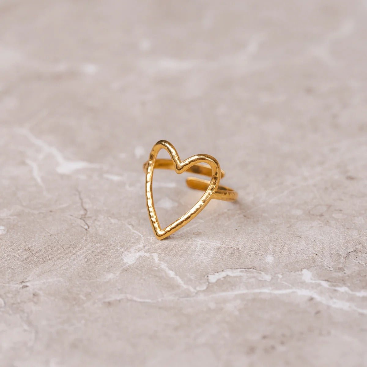 Adjustable Hollow Heart Ring Plated in 18K Gold