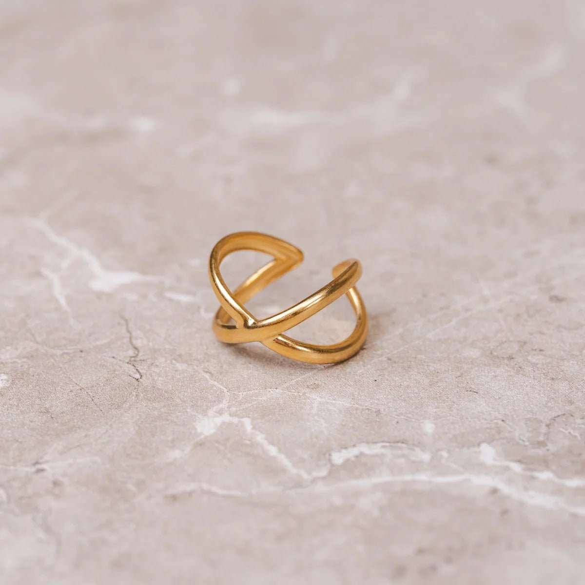 Minimal Adjustable Cross Ring Plated in 18K Gold