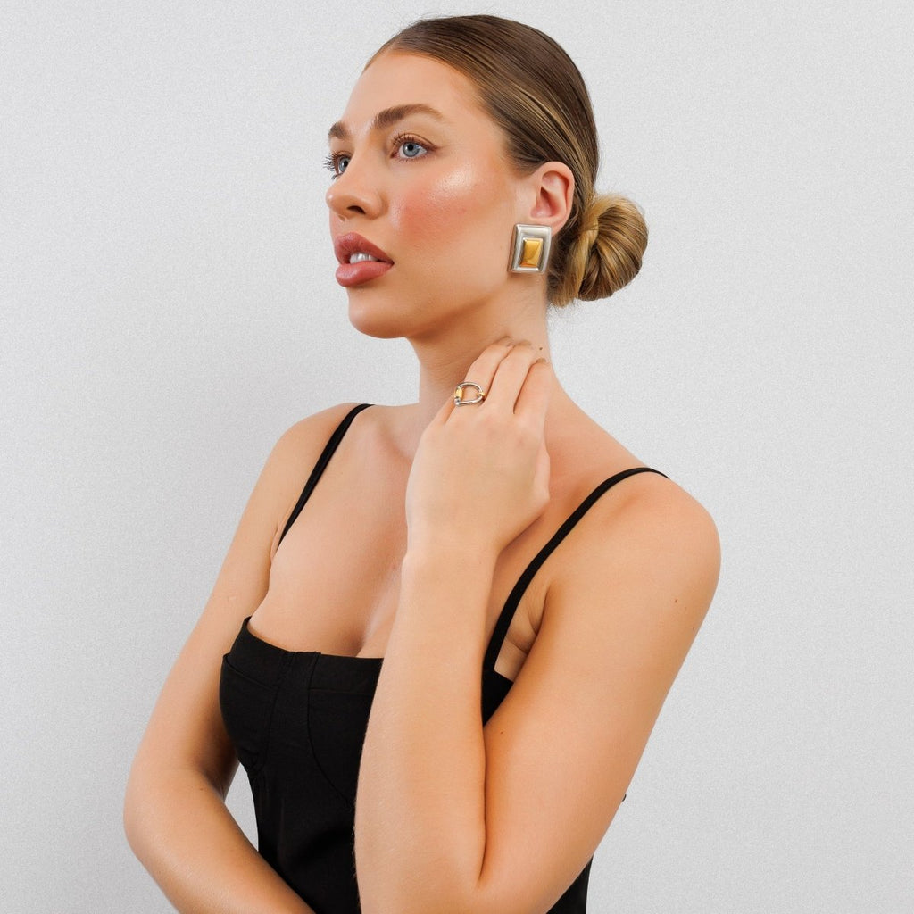 Adjustable Duo Link Ring with Gold and Silver Finish