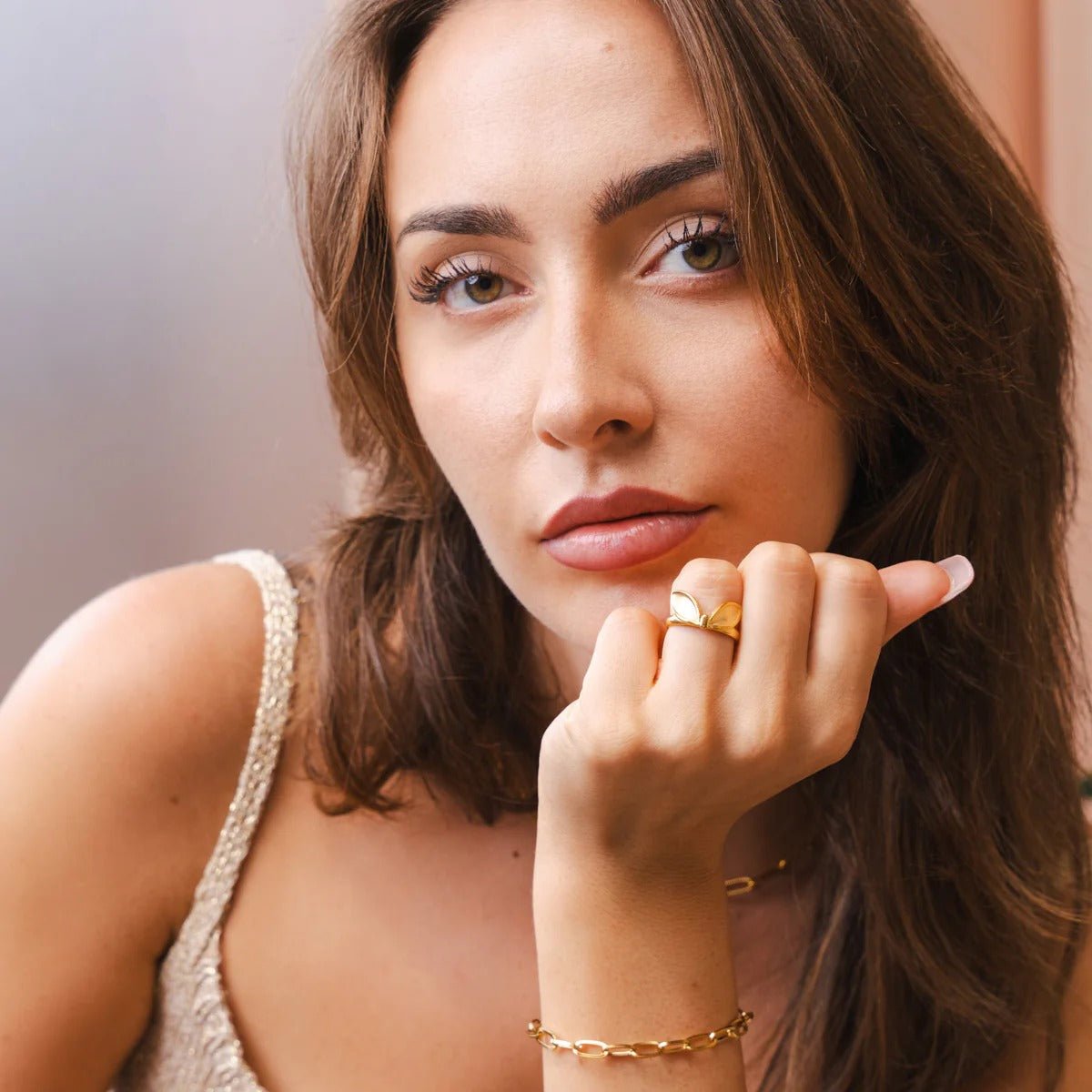 Adjustable Leaf Ring Gold Plated 18K