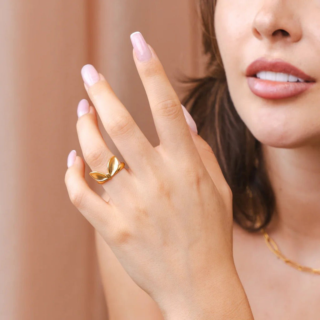 Adjustable Leaf Ring Gold Plated 18K