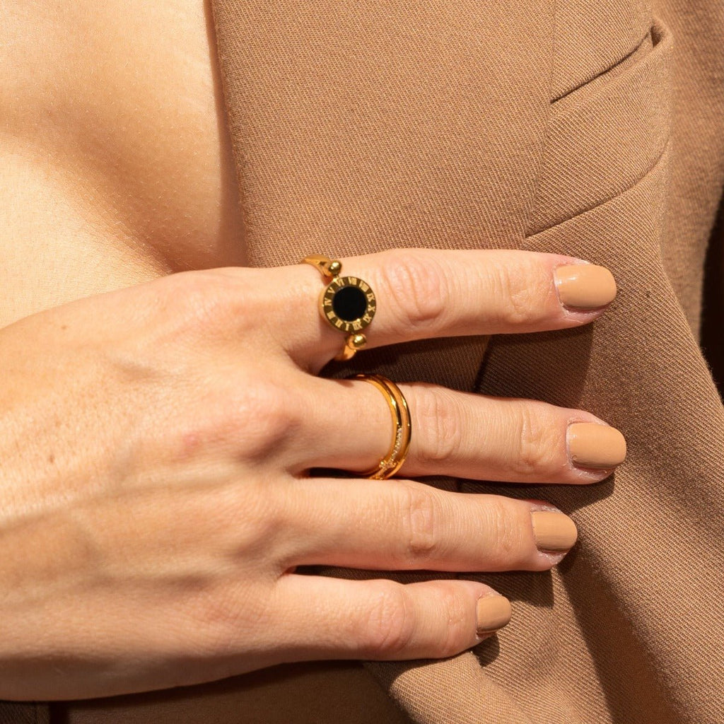 Rotating Roman Numeral Ring Plated in 18K Gold