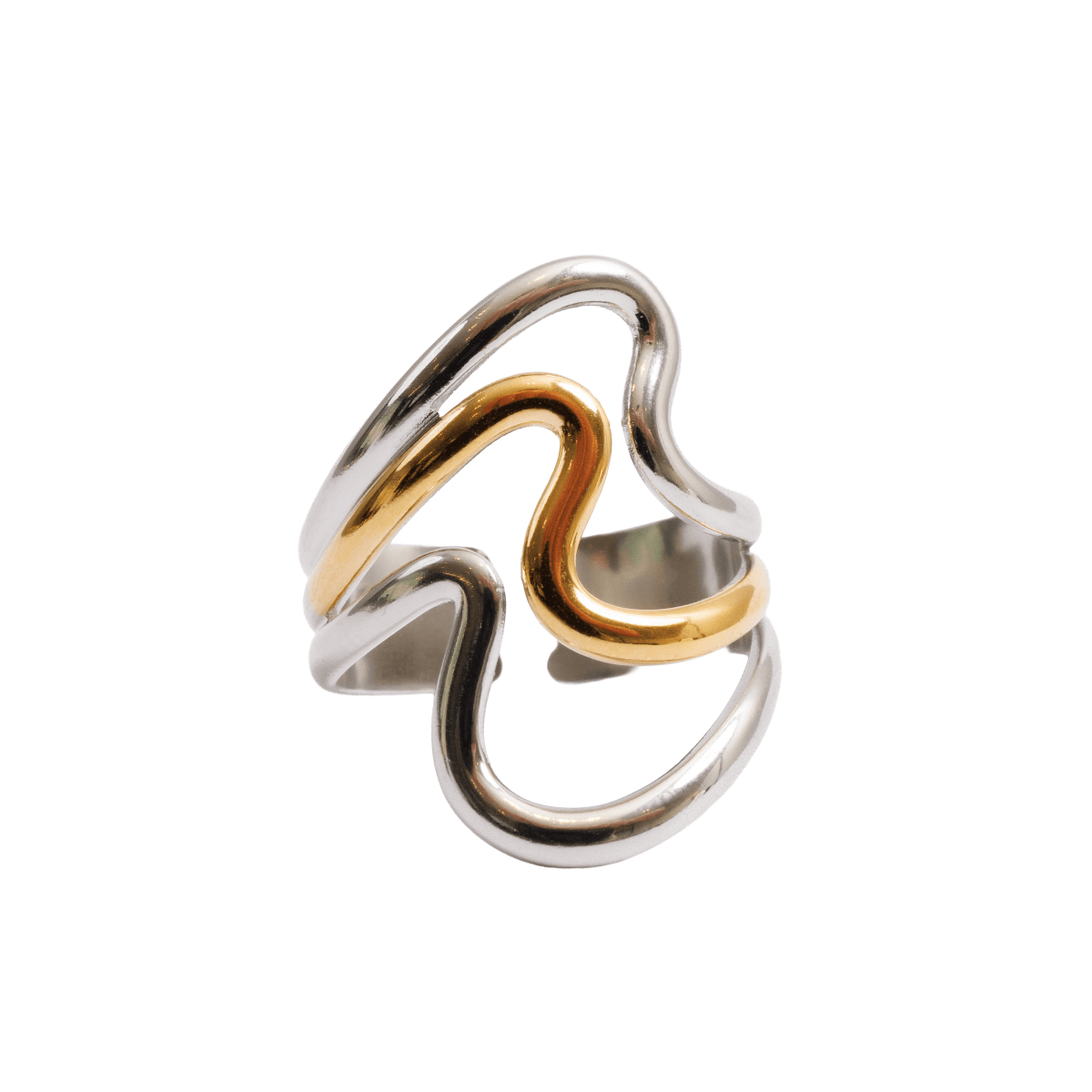 Adjustable Dual Harmony Ring with Mixed Gold and Silver Finishes