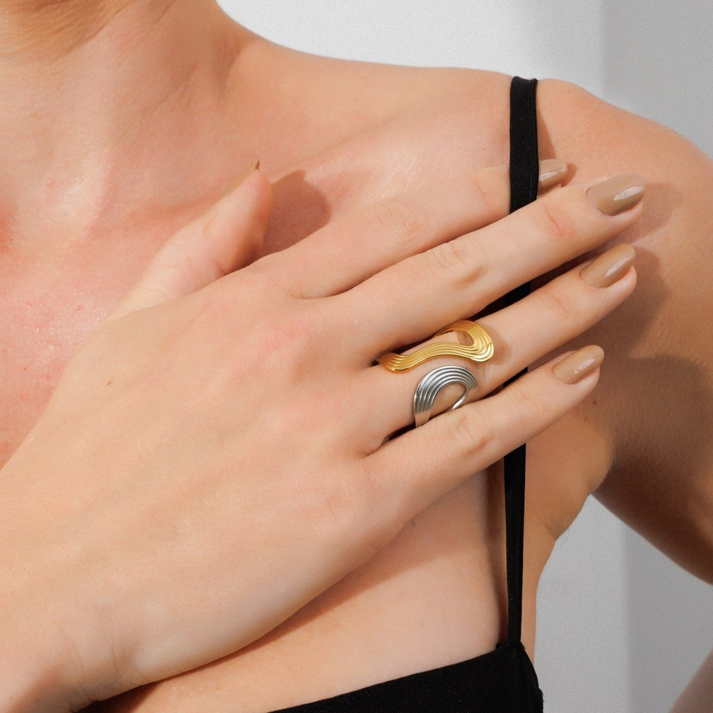 Adjustable Infinity Ring with Mixed Gold and Silver Finishes