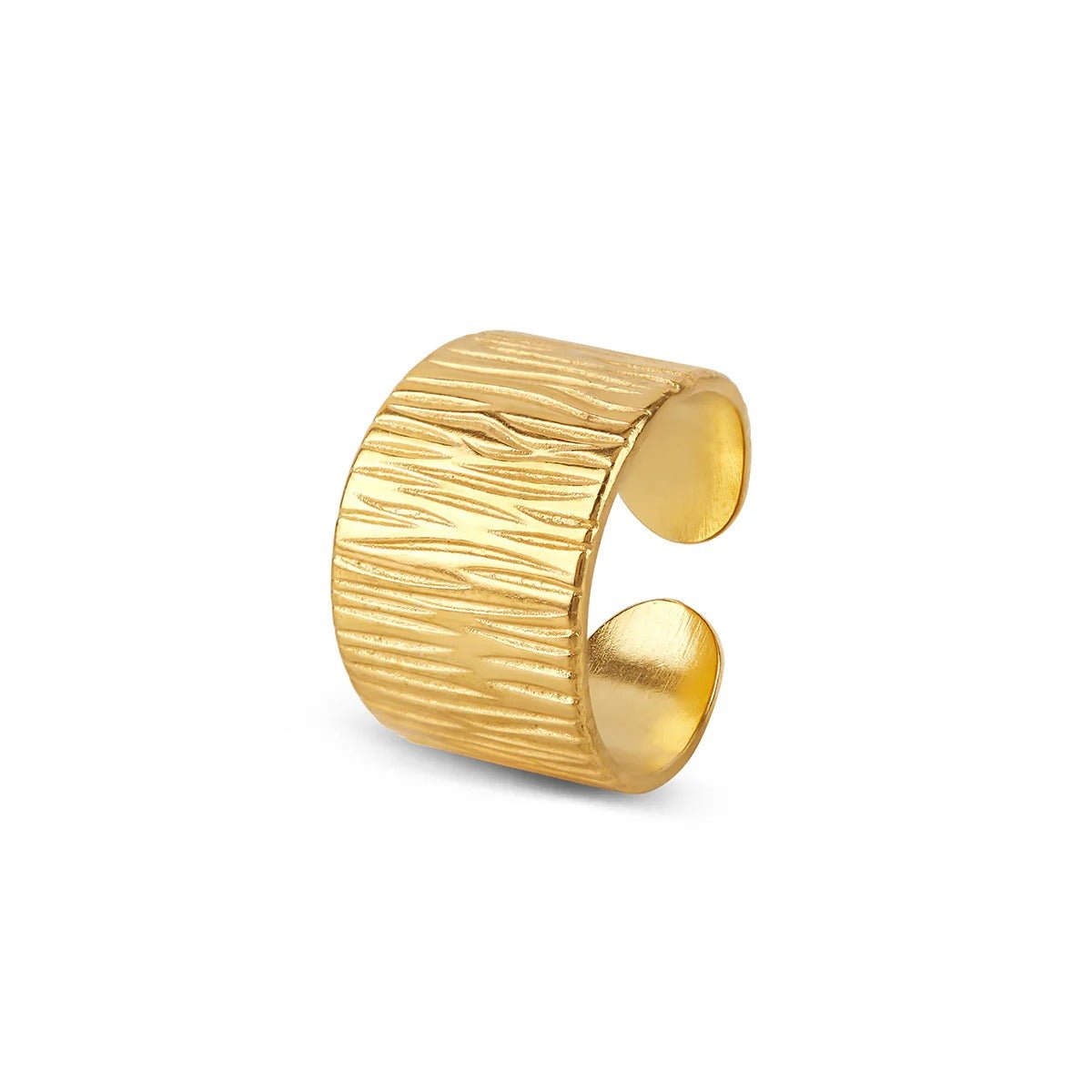 Wide Textured Adjustable Ring Plated in 18K Gold