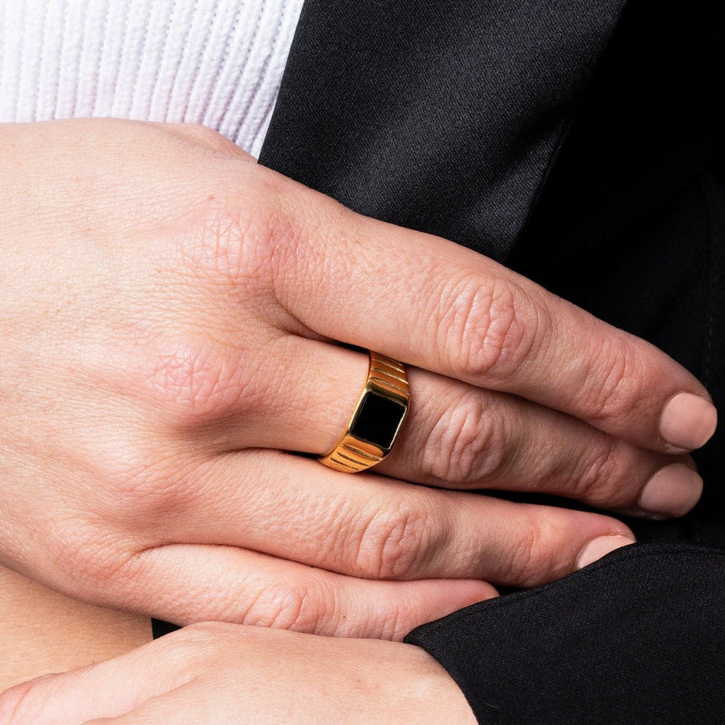 Black Ring Plated in 18k Gold