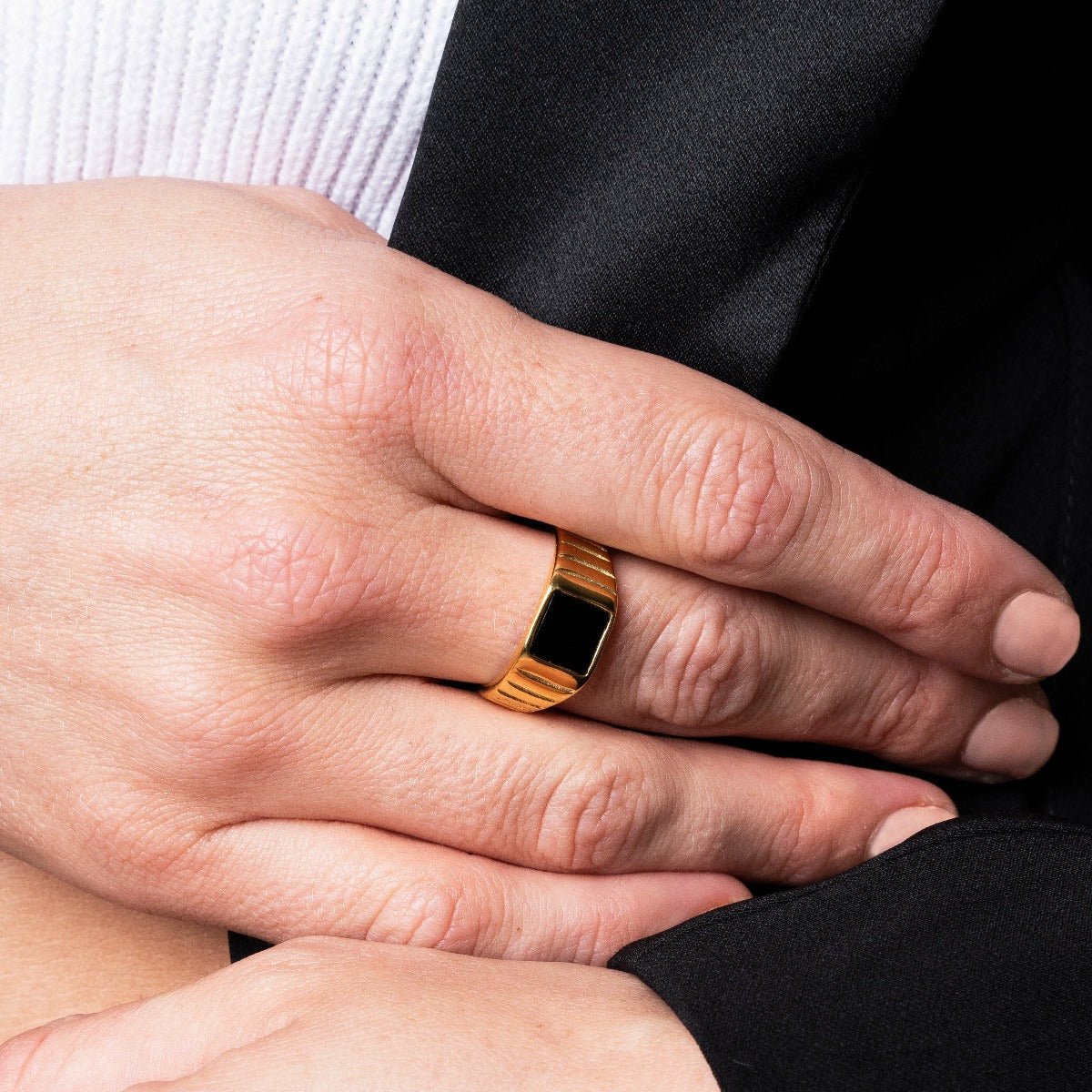 Black Ring Plated in 18k Gold