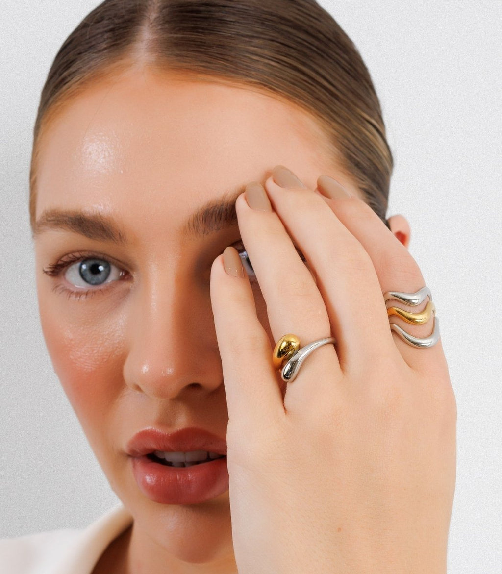 Adjustable Waves Ring with Gold and Silver Plating
