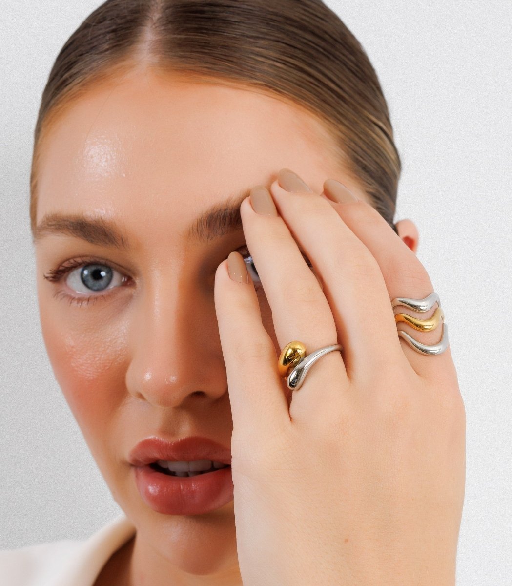 Adjustable Waves Ring with Gold and Silver Plating
