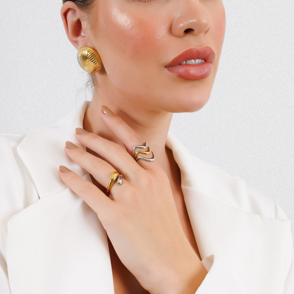 Adjustable Waves Ring with Gold and Silver Plating