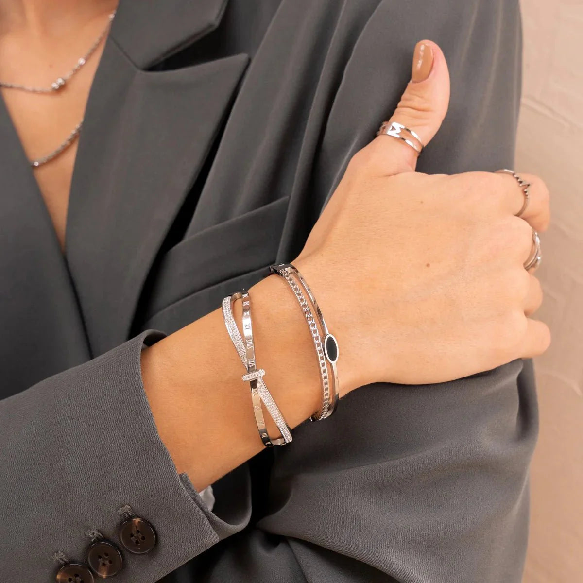 Onyx Layered Bracelet - Silver