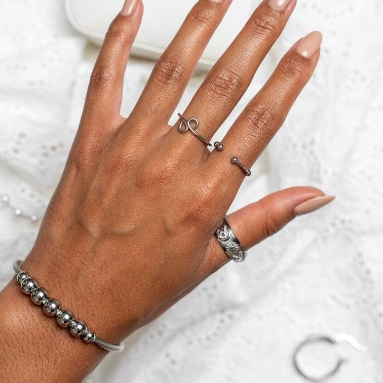 Adjustable Anti-stress Bracelet with Beads - Silver