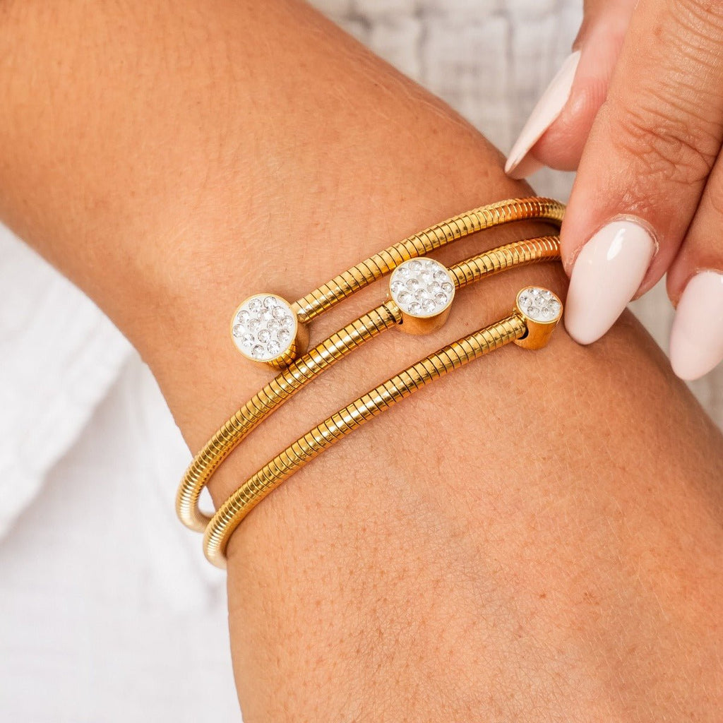 Spiral Bracelet with Crystals Plated in 18k Gold