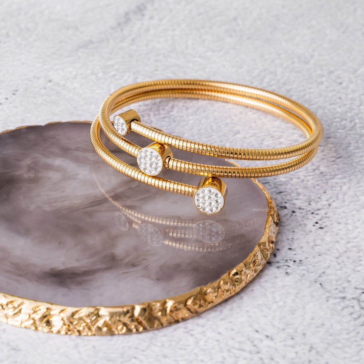 Spiral Bracelet with Crystals Plated in 18k Gold