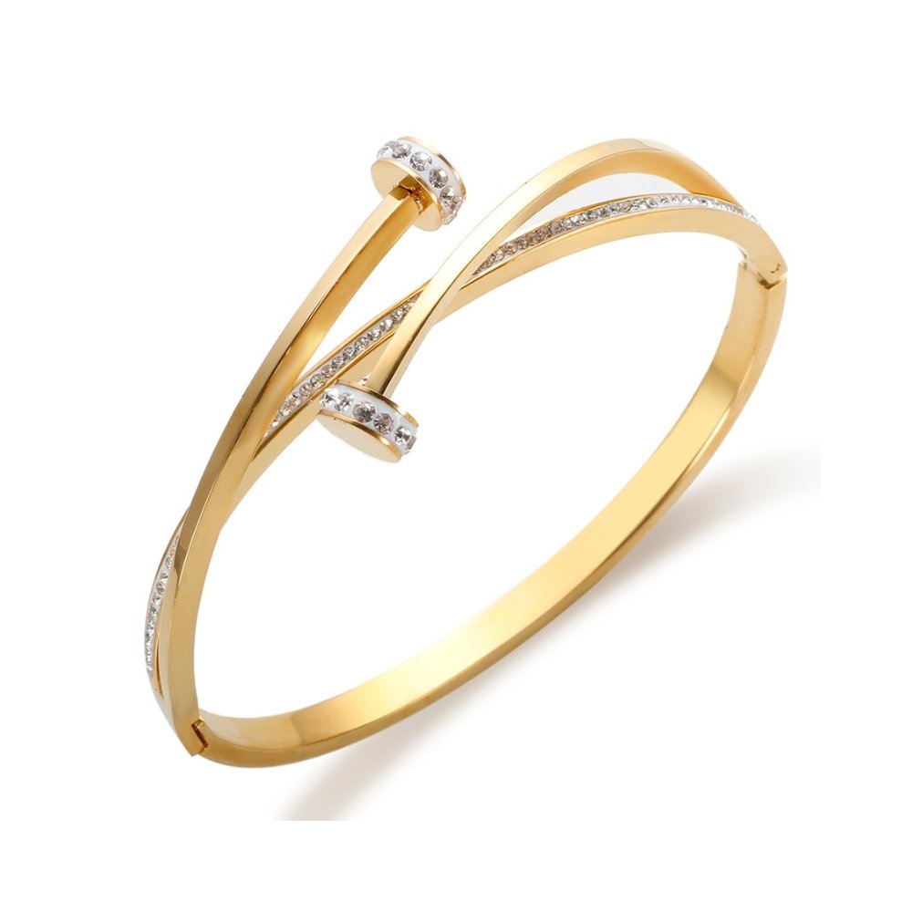 Nail Bracelet with Zirconias Plated in 18K Gold