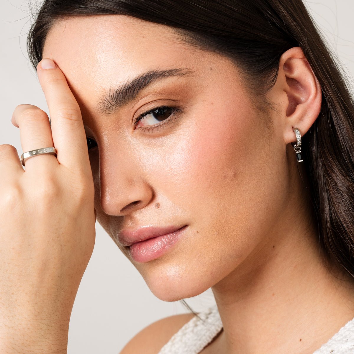 Black Diamond Hoop Earring - Silver