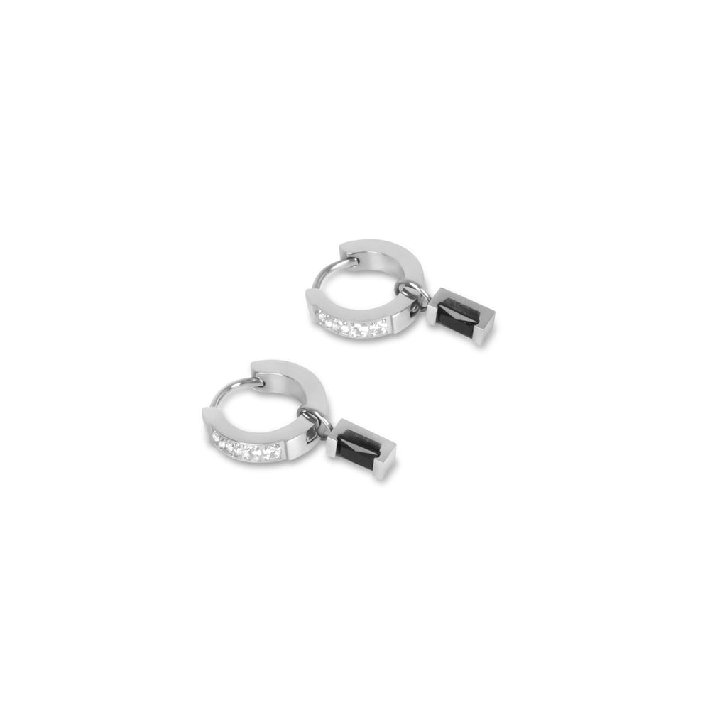 Black Diamond Hoop Earring - Silver