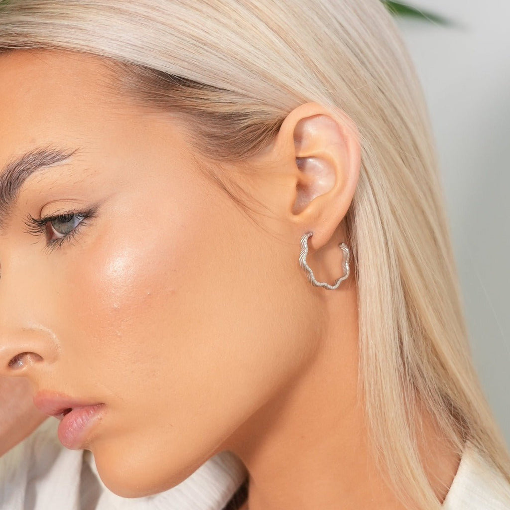 Wavy Texture Hoop Earring - Silver