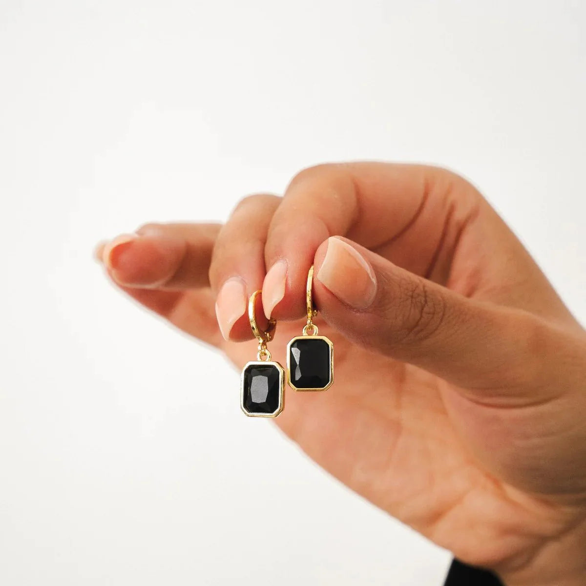 Black Crystal Hoop Earring Plated in 18k Gold