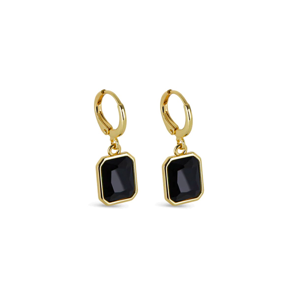 Black Crystal Hoop Earring Plated in 18k Gold