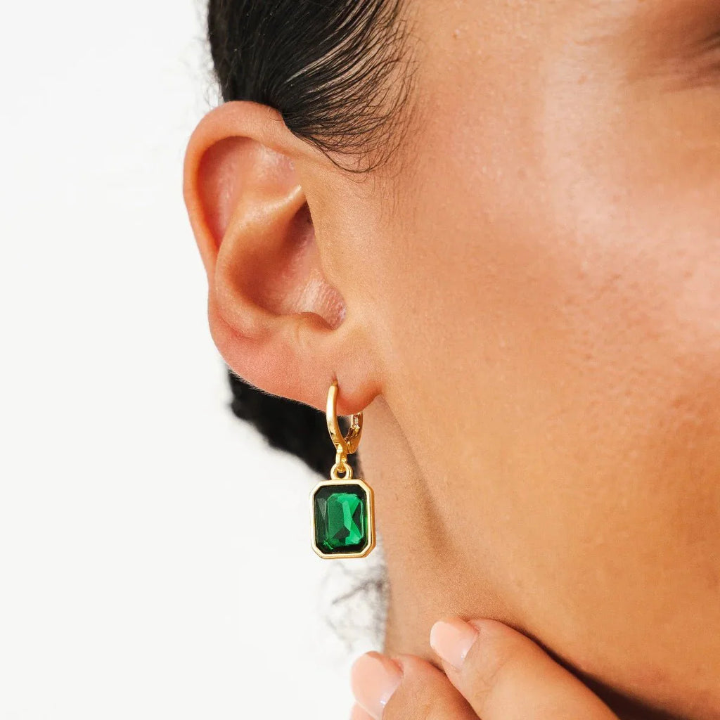 Green Crystal Hoop Earring Plated in 18k Gold