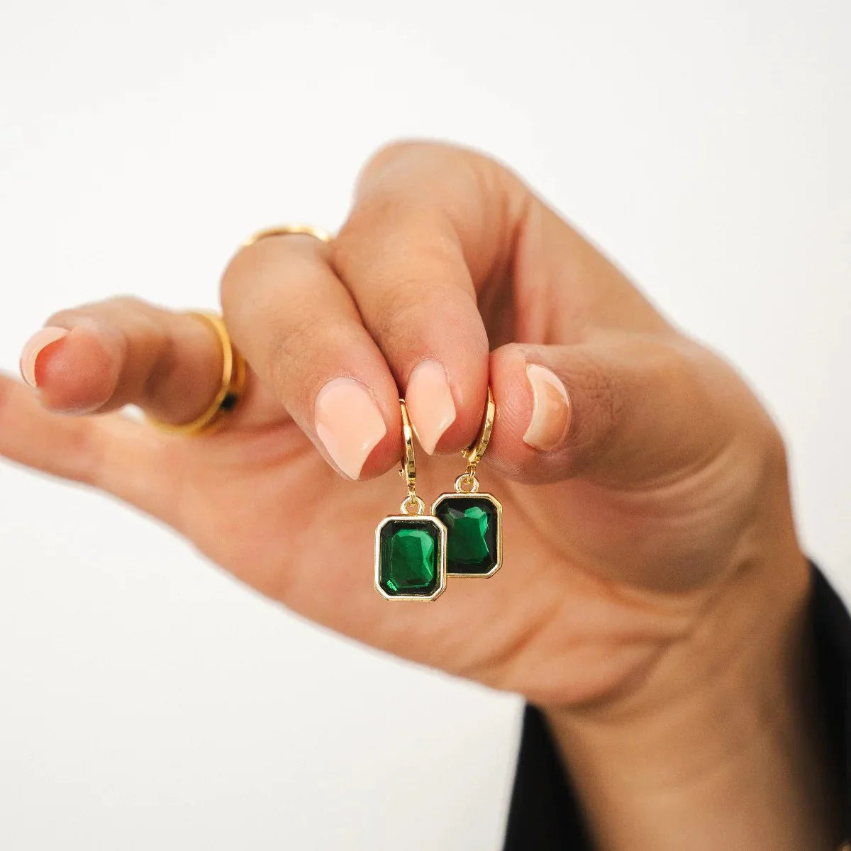 Green Crystal Hoop Earring Plated in 18k Gold