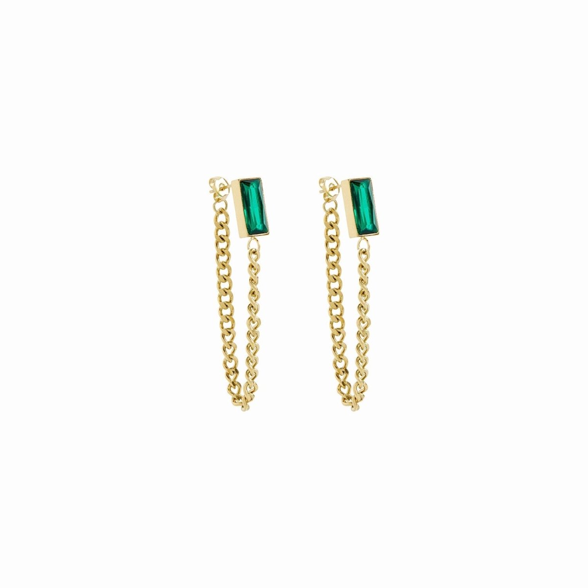 Elisabeth Chain Earring with Emerald Zirconia, 18K Gold Plated