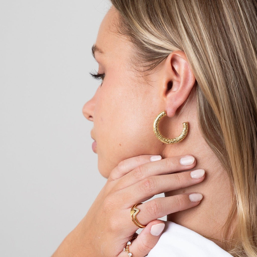 Textured Hoop Earring Plated in 18K Gold
