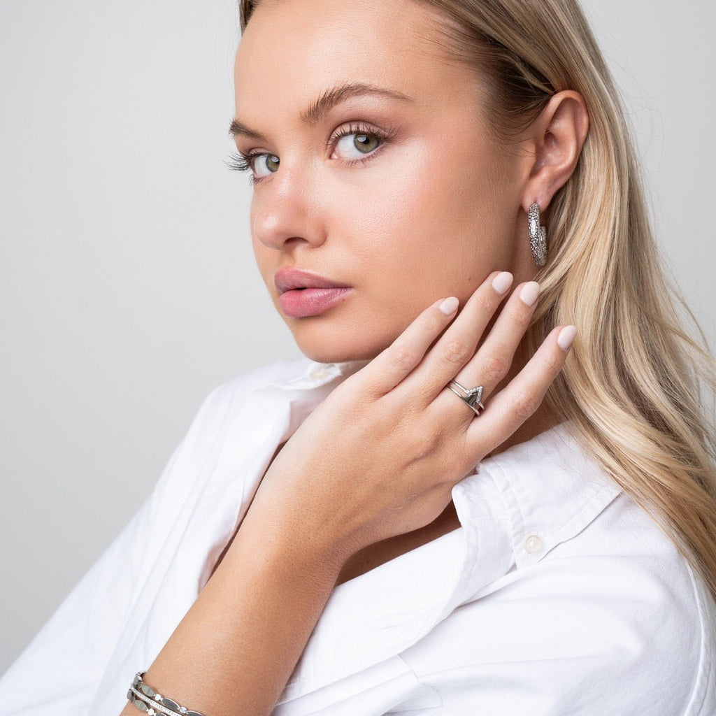 Textured Hoop Earring - Silver