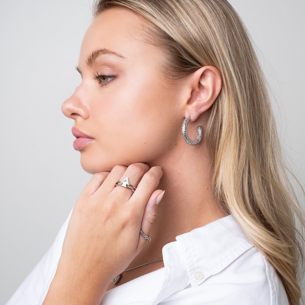 Textured Hoop Earring - Silver