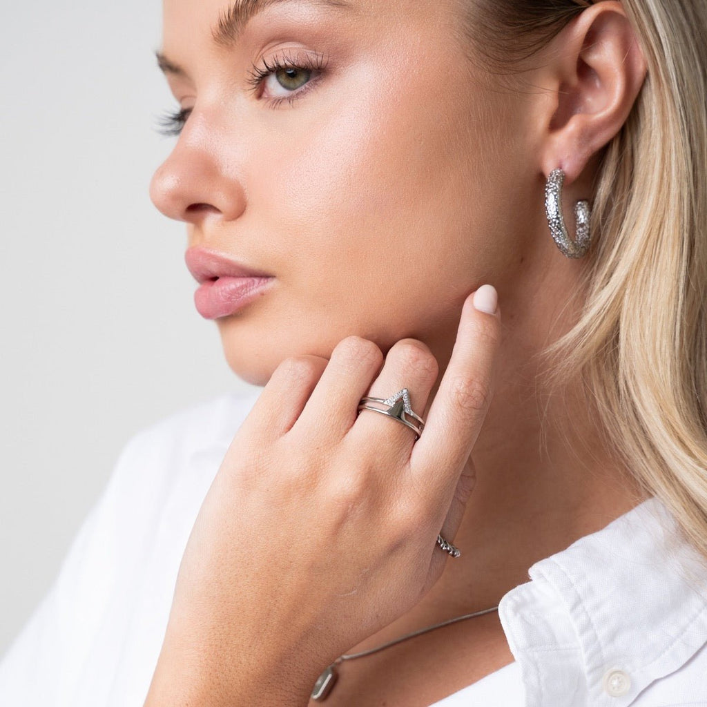 Textured Hoop Earring - Silver