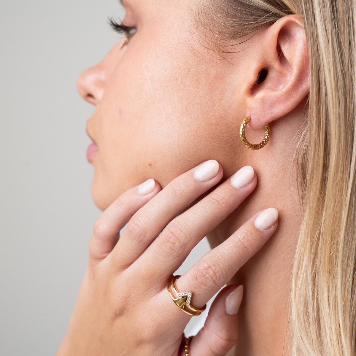 Textured Hoop Earring Plated in 18K Gold