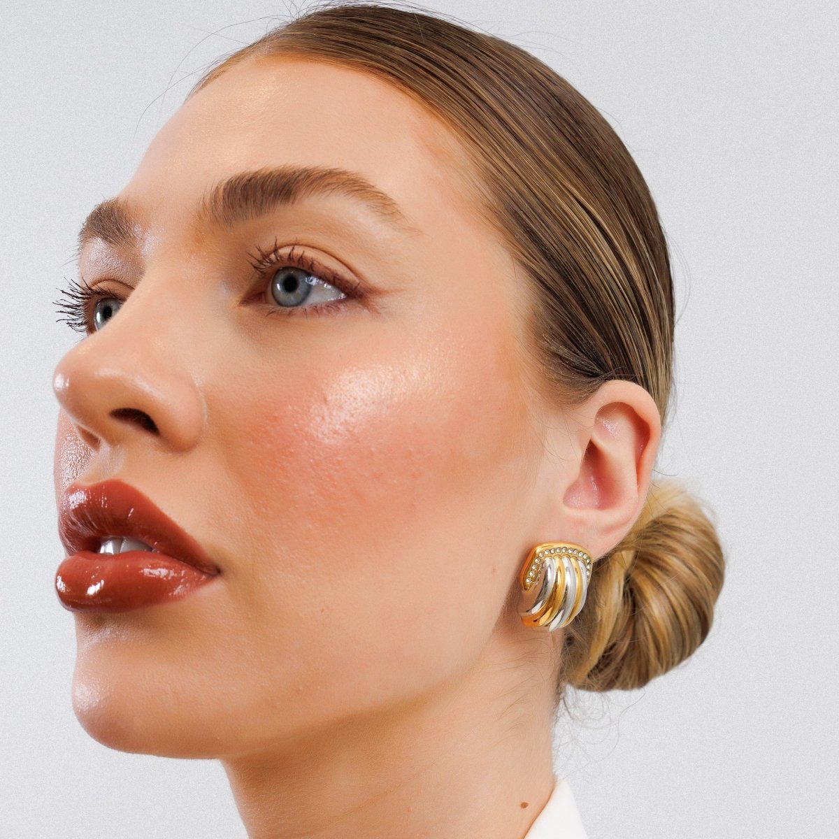 Crystal Dome Earring with Gold and Silver Mix