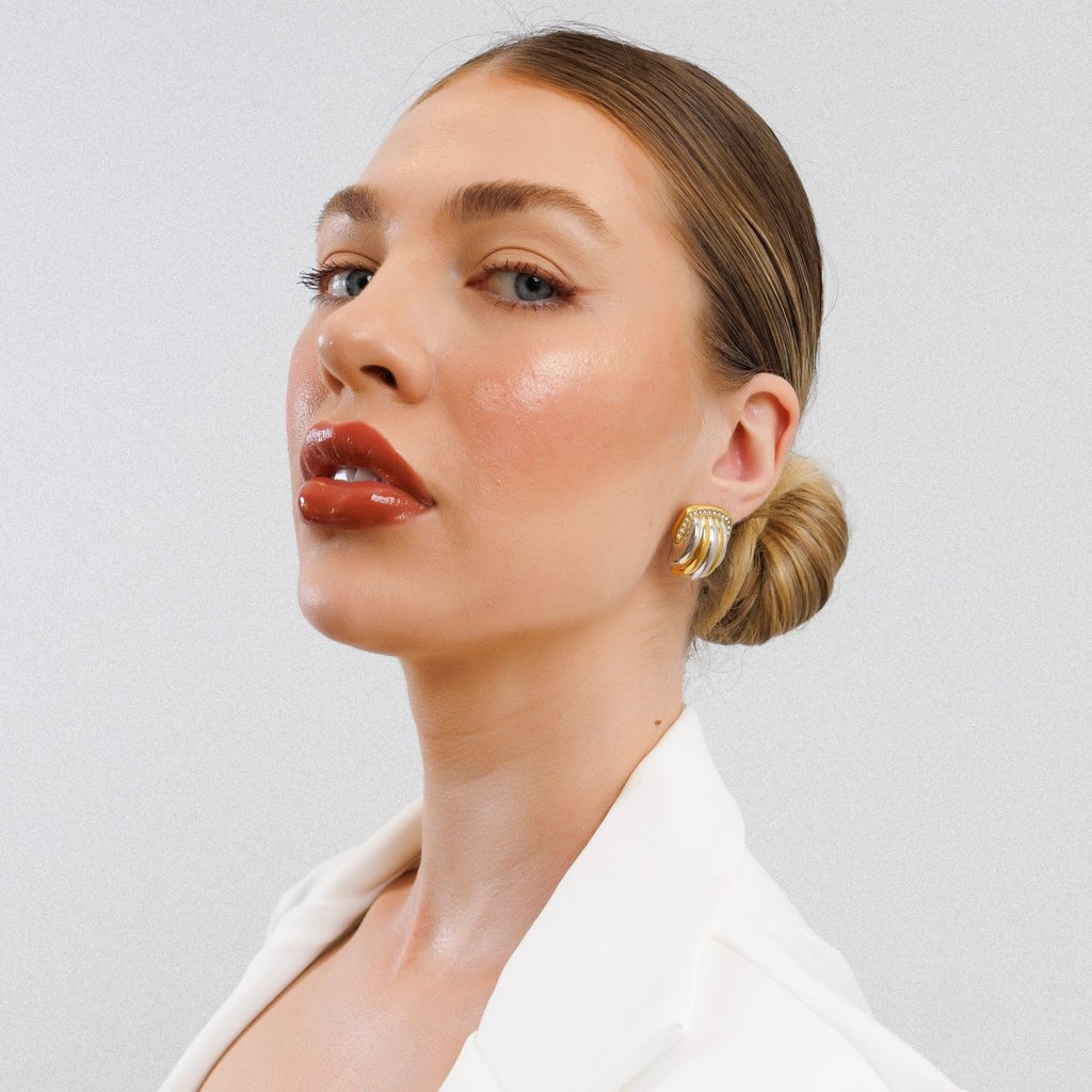 Crystal Dome Earring with Gold and Silver Mix