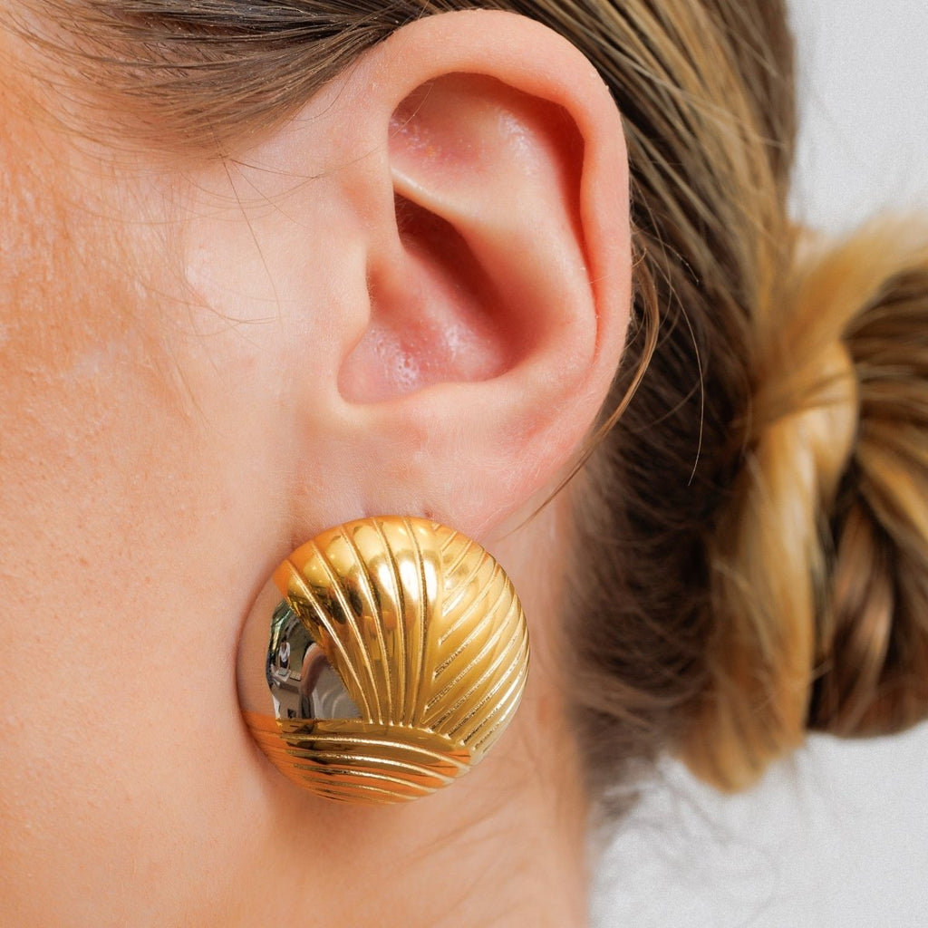 Textured Sphere Earring with a Mix of Gold and Silver Finishes