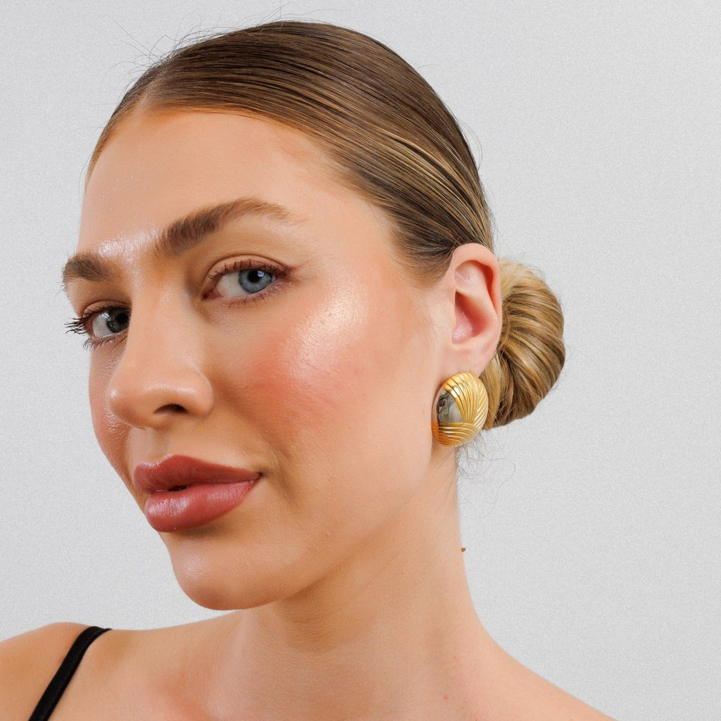 Textured Sphere Earring with a Mix of Gold and Silver Finishes